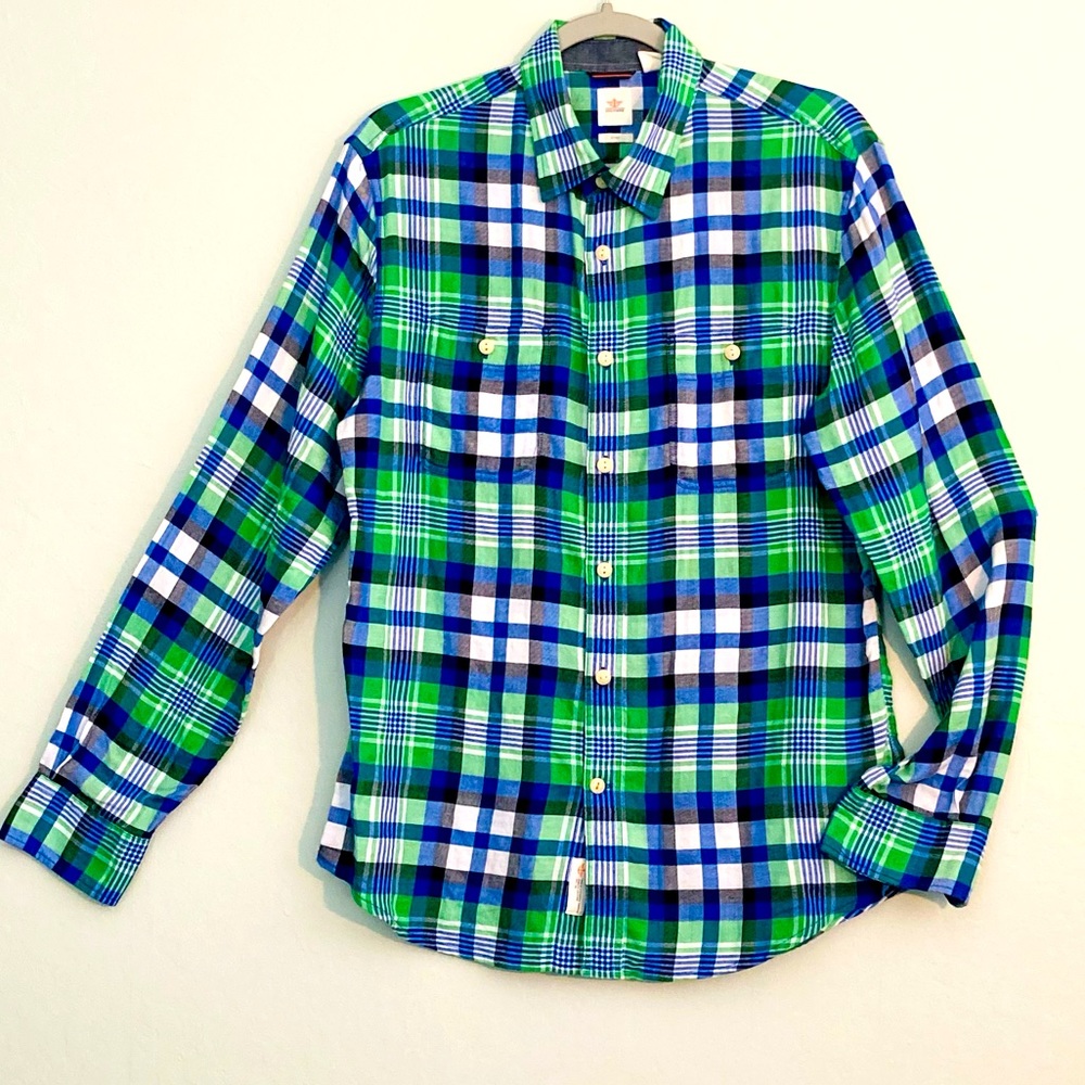 Dockers unisex fitted Madras plaid shirt M